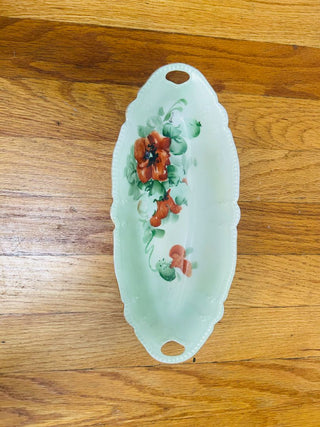 Vintage Hand Painted Oval Dish With Poppies 11" X 5"