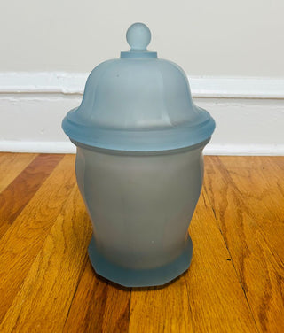 Vintage Glass Satin Frosted Blue Lidded Ginger Jar 11"