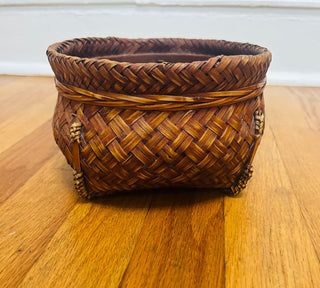 Vintage Woven Bamboo Basket 7" X 4"