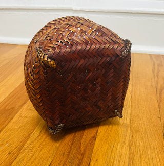 Vintage Woven Bamboo Basket 7" X 4"