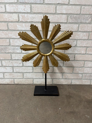 Gold Metal Sunburst Mirror on Stand