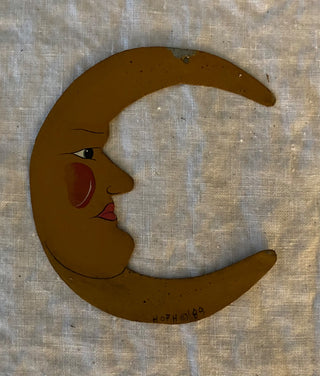 Vintage painted metal moon