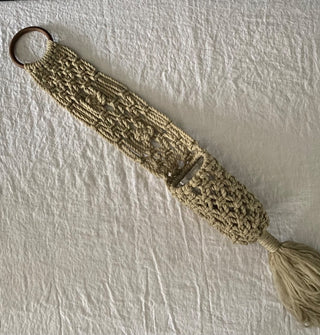 Vintage macrame plant holder with plastic vase 5x36”