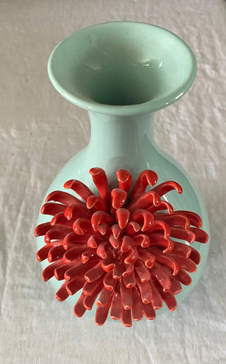 Ceramic chrysanthemum vase Anthropologie AS IS drilled hole for use as lamp
