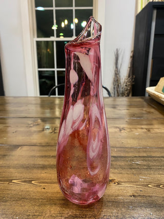 Pink Swirl Blown Glass Tulip Vase