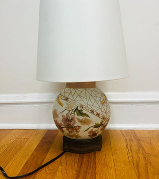 Vintage Hand Painted Glass Floral Glass Lamp