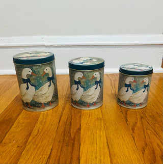 Nesting Tin Cannister Blue Ribbon Geese (set of 3) 6"