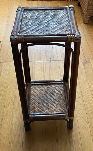 Vintage rattan bamboo side table/plant stand 10x10x22.75”