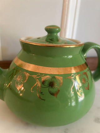 Hall Green Teapot w/ Gold Floral Accents