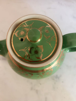 Hall Green Teapot w/ Gold Floral Accents