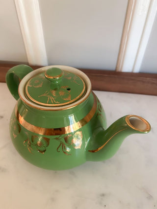 Hall Green Teapot w/ Gold Floral Accents