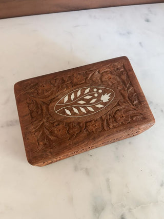 Carved Wood Box w/ Floral Inlay