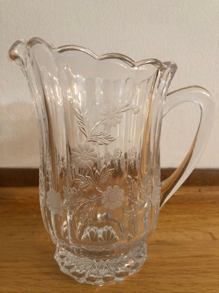 Vintage Glass Etched Pitcher Floral Daisy Design