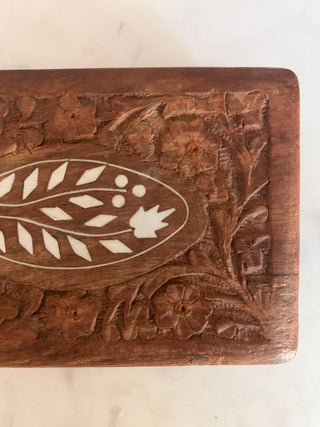 Carved Wood Box w/ Floral Inlay