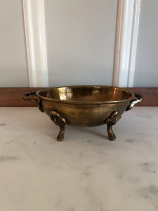 Oval Brass-Toned Footed Bowl w/ Handles