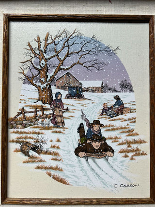 Winter Amish Family Sledding