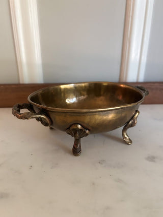 Oval Brass-Toned Footed Bowl w/ Handles