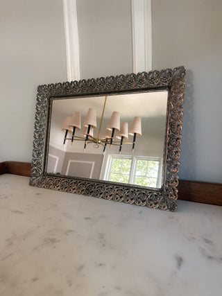 Rectangular Mirrored Vanity Tray w/ Filigree Detailing