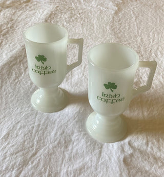 Vintage milk glass Irish coffee mugs (set of 2)
