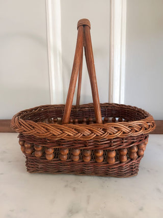 Wicker Basket w/ Wooden Bead Embellishments