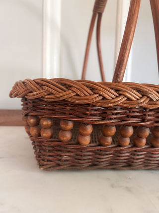 Wicker Basket w/ Wooden Bead Embellishments