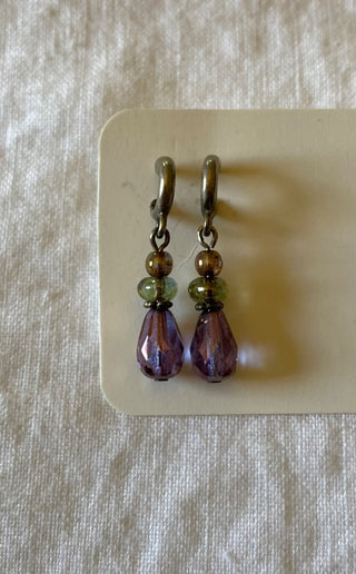 Vintage purple glass bead drop earrings