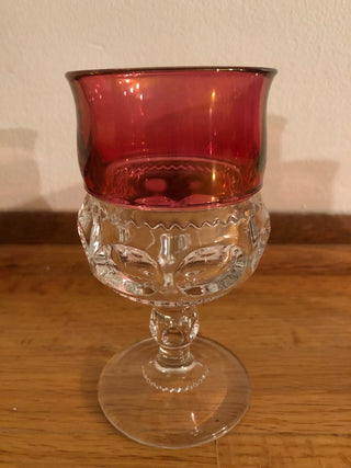 Vintage Ruby Red Cranberry Kings Crown Thumbprint Drink Goblets  (Set of 4)