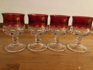 Vintage Ruby Red Cranberry Kings Crown Thumbprint Drink Goblets  (Set of 4)
