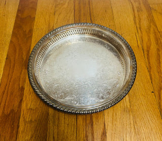 Vintage Etched Silver Plated Drinks Tray 9.5"