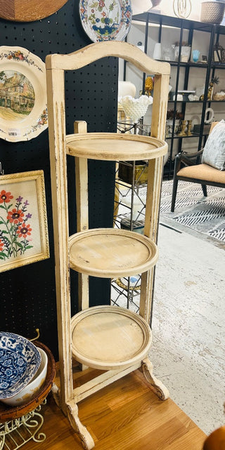 Distressed wooden three tier plant stand