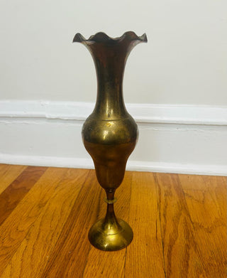 Vintage Brass Vase with Ruffled Top