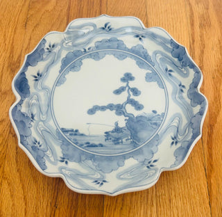 Vintage Porcelain Blue Scalloped Plate made in Japan
