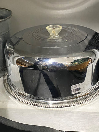 Glass Footed Stainless Steel Cake Platter