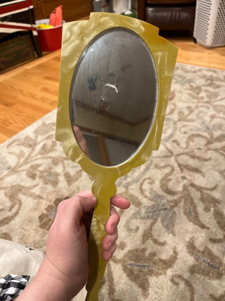 Deco celluloid hand mirror