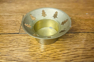 Small Brass Candle Holder with Christmas Tree Cutouts