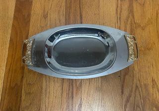 Vintage Kromex Serving Tray with Gold Handles