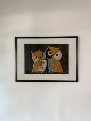 Kaoru Kawano "Three Eyes" Owls Woodblock Print w/ Seal