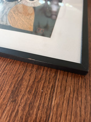 Kaoru Kawano "Three Eyes" Owls Woodblock Print w/ Seal