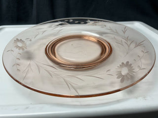 Pink flower etched large plate