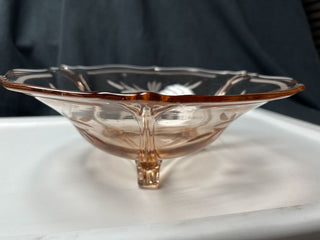 Pink 3-footed lrg. floral bowl