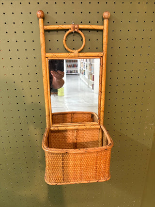 Vintage Mirrored Bamboo and Rattan Wall Planter