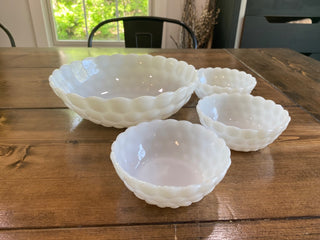 Anchor Hocking Milk Glass Serving Bowl w/3 Berry Bowls