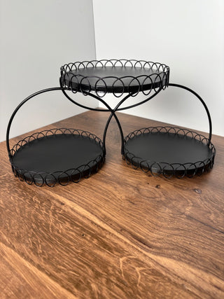 Vintage black Metal Wire Hoop Edge 3Tier Tabletop Stand
