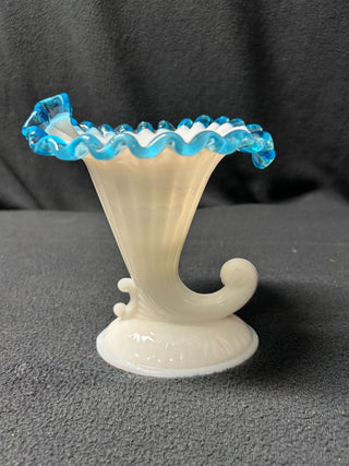 Fenton cornucopia light blue rim