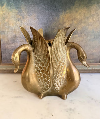 Brass Triple Swan Planter