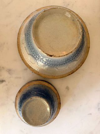 Set of 2 Antique Blue Salt-Glazed Wedding Ring Bowls