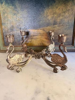 Silver-Plated 4-Arm Swan Candelabra