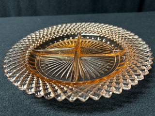 4-Part Divided Pink Relish Dish-Dep. Glass