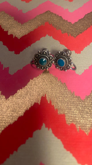 SS turq. screw back earrings