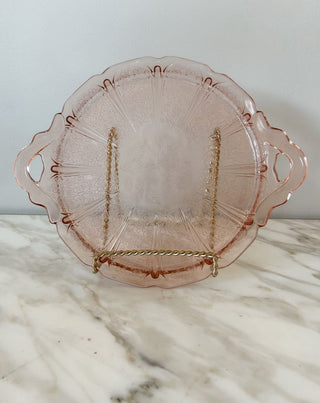 Jeannette Glass Cherry Blossom Pink Depression Glass Platter w/ Handles